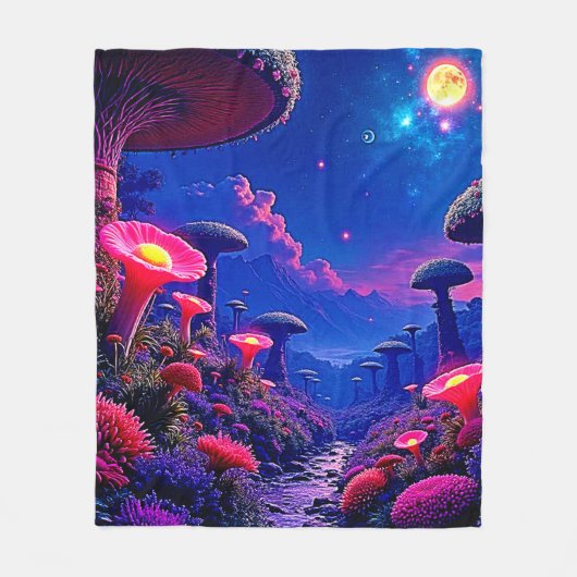 Enchanted Mushroom Forest Night Design Fleece Deken (Voorkant)