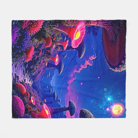 Enchanted Mushroom Forest Night Design Fleece Deken (Voorkant (Horizontaal))