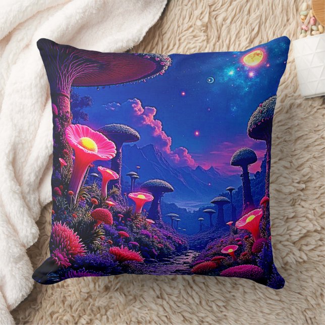 Enchanted Mushroom Forest Night Design Kussen (Deken)
