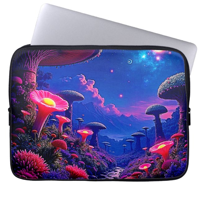 Enchanted Mushroom Forest Night Design Laptop Sleeve (Voorkant)