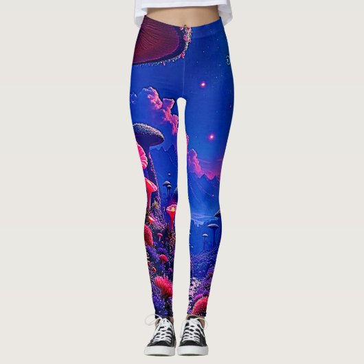 Enchanted Mushroom Forest Night Design Leggings (Voorkant)