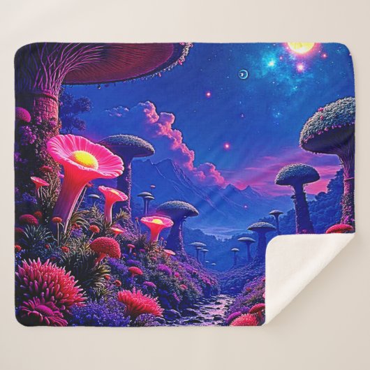 Enchanted Mushroom Forest Night Design Sherpa Deken (Voorkant (horizontaal))