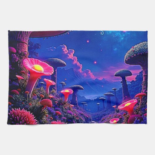 Enchanted Mushroom Forest Night Design Theedoek (Horizontaal)
