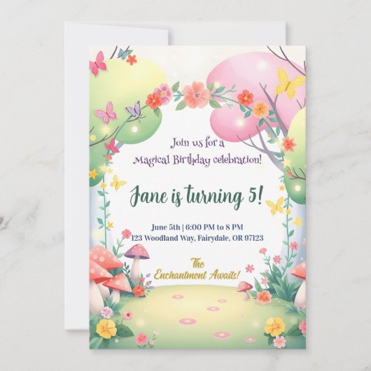 Enchanted Mushroom Forest Verjaardag uitnodiging (Voorkant)