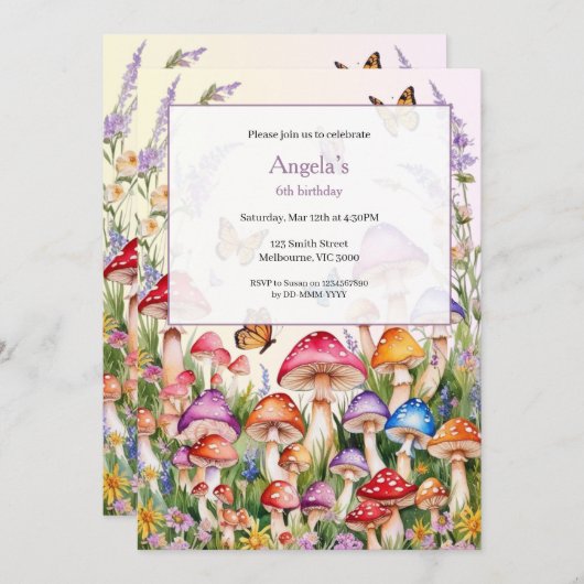 Enchanted Mushroom Grove Verjaardag meisjes Uitnod Kaart (Voorkant / Achterkant)