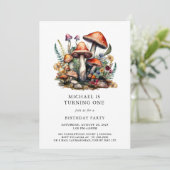 Enchanted Mushrooms Woodland Boy eerste verjaardag Kaart (Staand voorkant)
