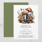 Enchanted Mushrooms Woodland Boy eerste verjaardag Kaart (Voorkant / Achterkant)