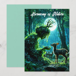 Enchanted nature guardian feeding a baby fawn kaart