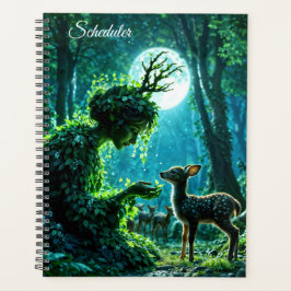 Enchanted nature guardian feeding a baby fawn planner