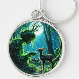 Enchanted nature guardian feeding a baby fawn sleutelhanger