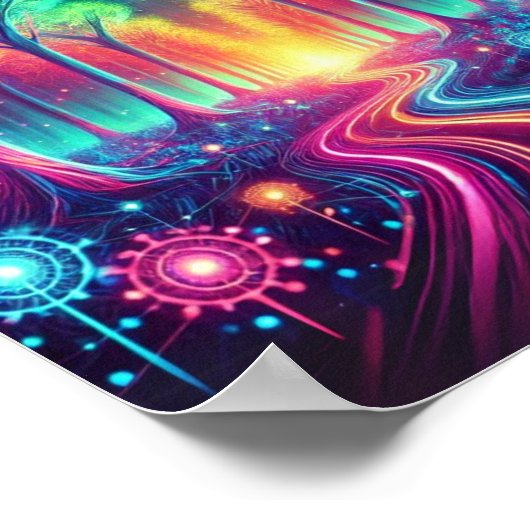Enchanted Neon Forest: levendige gloeiende bomen Poster (Hoek)