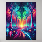 Enchanted Neon Forest: levendige gloeiende bomen Poster (Voorkant)