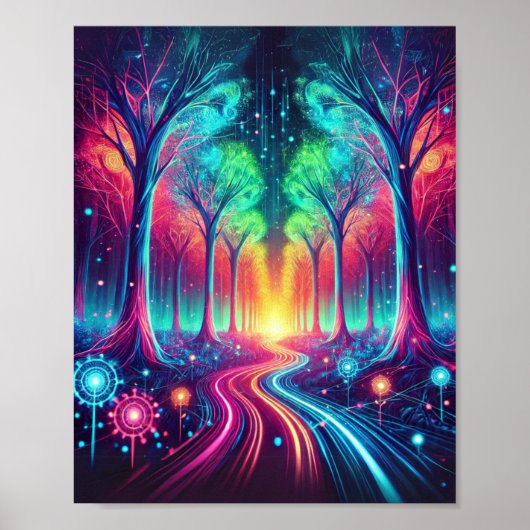 Enchanted Neon Forest: levendige gloeiende bomen Poster (Voorkant)