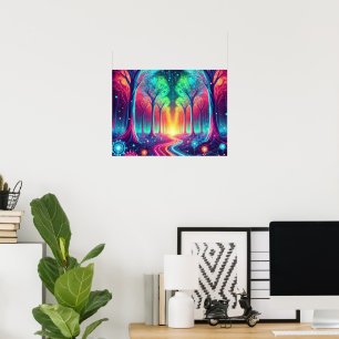 Enchanted Neon Forest - Stralende gloeiende bomen Poster