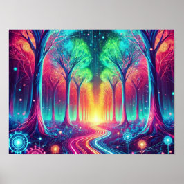 Enchanted Neon Forest - Stralende gloeiende bomen Poster