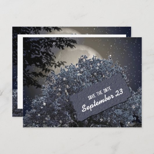 Enchanted Night Blue Tree Bewaar de datum Aankondigingskaart (Voorkant / Achterkant)