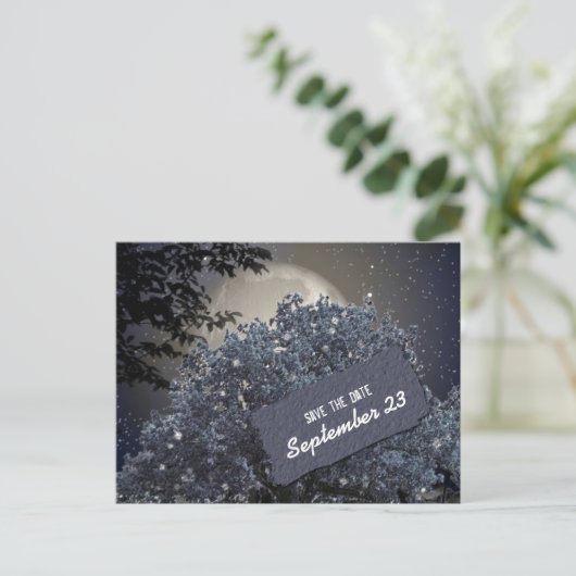 Enchanted Night Blue Tree Bewaar de datum Aankondigingskaart (Staand voorkant)