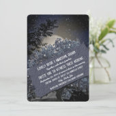 Enchanted Night Blue Tree Lights Wedding Invite Kaart (Staand voorkant)