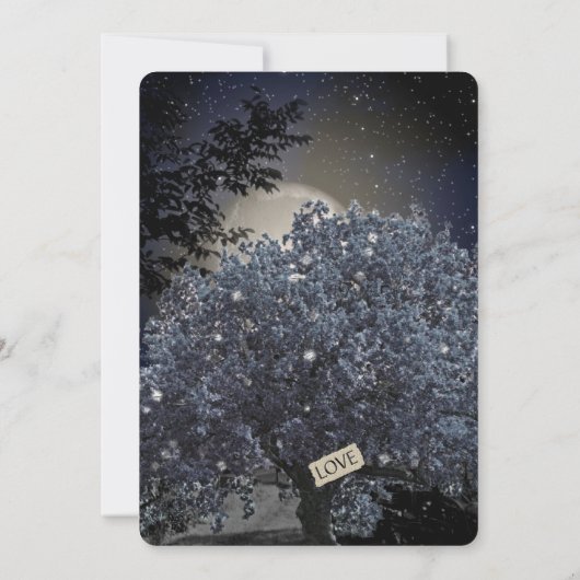 Enchanted Night Blue Tree Lights Wedding Invite Kaart (Achterkant)
