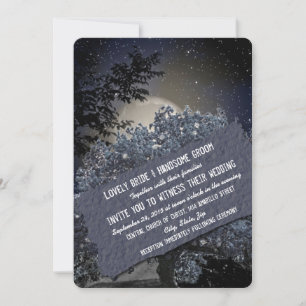 Enchanted Night Blue Tree Lights Wedding Invite Kaart