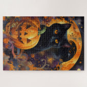 Enchanted Night: De kat en de pompoen Legpuzzel (Horizontaal)
