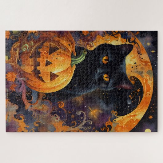 Enchanted Night: De kat en de pompoen Legpuzzel (Horizontaal)