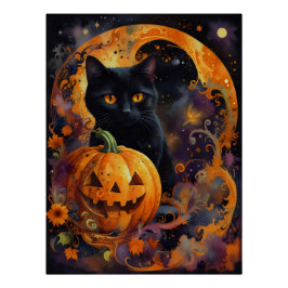 Enchanted Night: De kat en de pompoen Perfect Poster