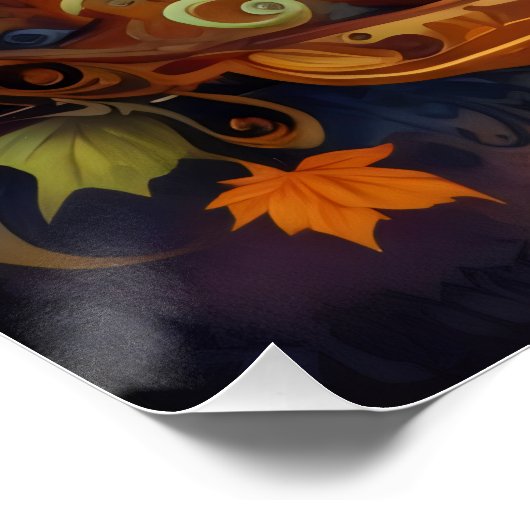 Enchanted Night: De kat en de pompoen Perfect Poster (Hoek)