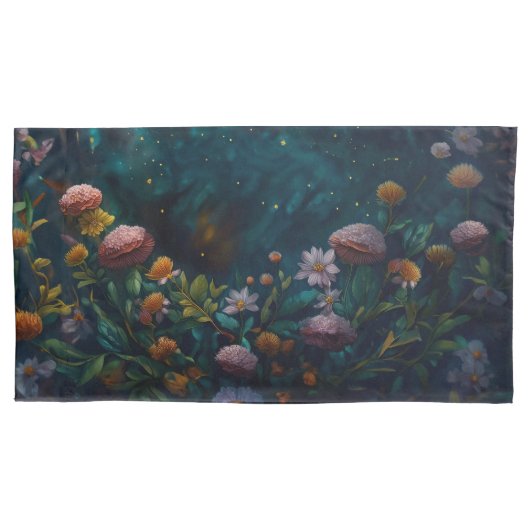 Enchanted Night Garden Celestial Floral Dreamscape Kussensloop (Voorkant)