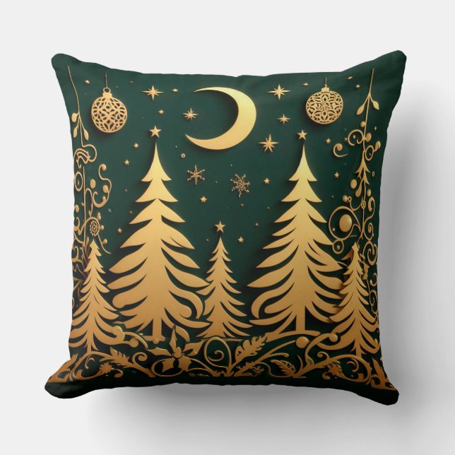 Enchanted Night – Moonlit Christmas Tree Pattern Kussen (Voorkant)