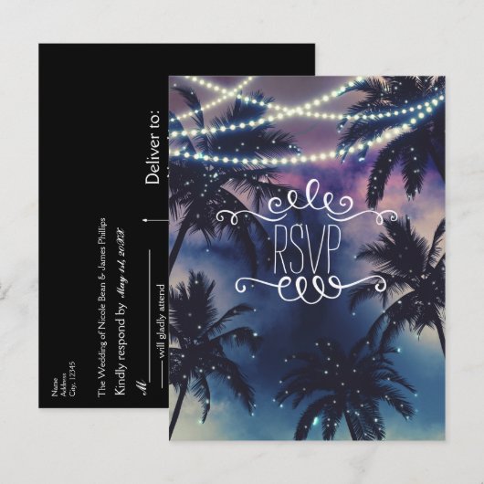 Enchanted Night Sky Evening Beach Lights RSVP Uitnodiging Briefkaart (Voorkant / Achterkant)