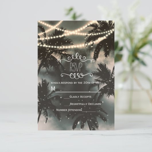 Enchanted Night Sky Palm Trees & Lights RSVP (Staand voorkant)