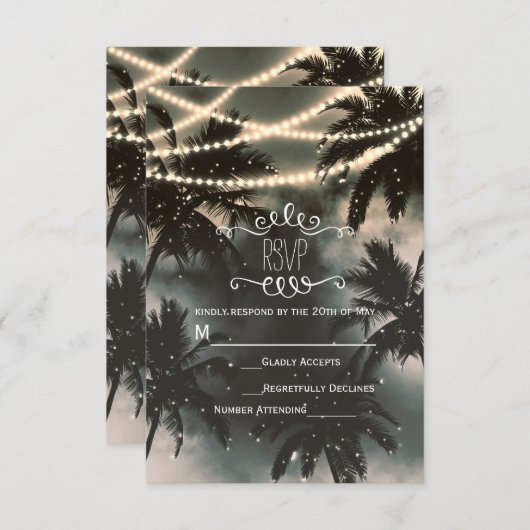 Enchanted Night Sky Palm Trees & Lights RSVP (Voorkant / Achterkant)