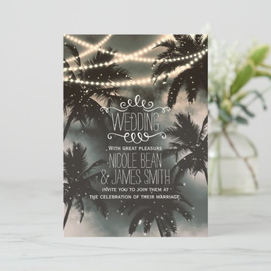 Enchanted Night Sky Palm Trees & String Lights Kaart (Staand voorkant)