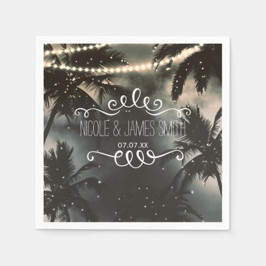 Enchanted Night Sky Palm Trees & String Lights Servet (Voorkant)