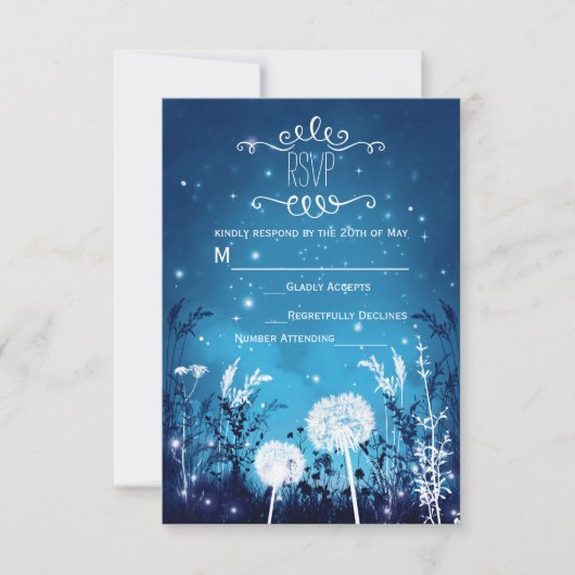Enchanted Night Sky Stars & Foliage Blue RSVP-kaar RSVP Kaartje (Voorkant)