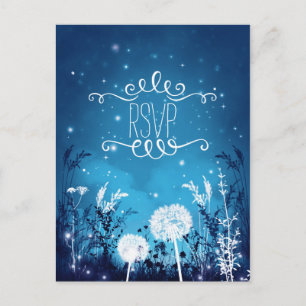 Enchanted Night Sky Stars & Foliage Blue RSVP-kaar Uitnodiging Briefkaart