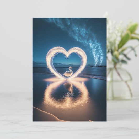 Enchanted Night: Starlight Reflection Wedding Kaart (Staand voorkant)