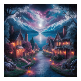 Enchanted Night Village - Kerstmuur met kunst Foto Afdruk