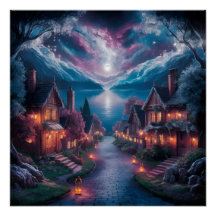 Enchanted Night Village - Kerstmuur met kunst