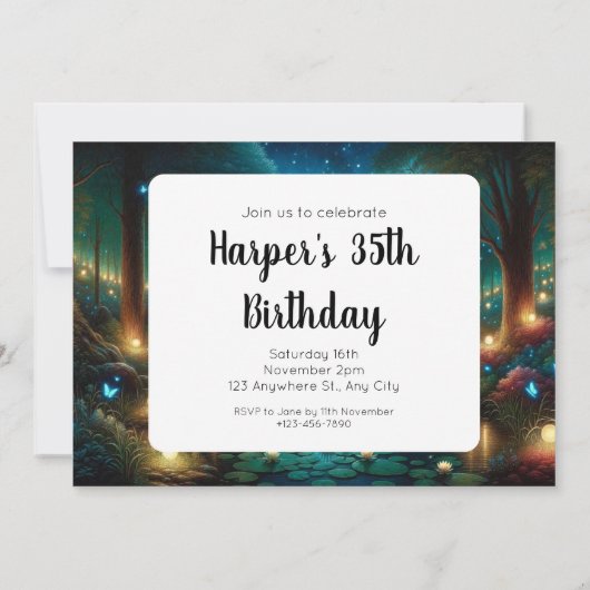 Enchanted Nightfall: Luminescentie aan het meer Kaart (Achterkant)