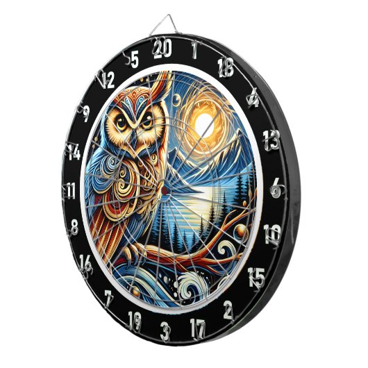 Enchanted Nocturnal Owl Dartboard Design Dartbord (Voorkant Rechts)