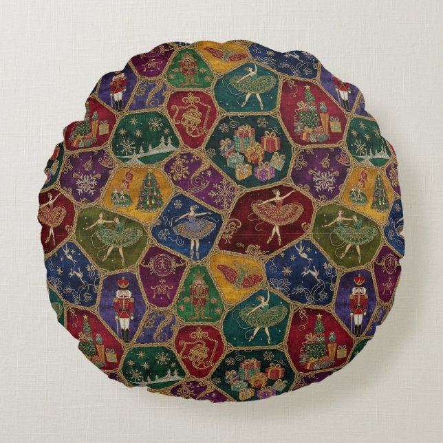 Enchanted Nutcracker Ballet Christmas Rond Kussen (Voorkant)