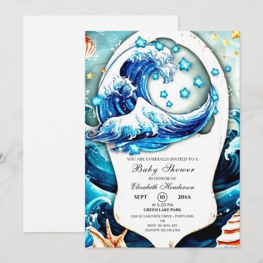 Enchanted Ocean Waves Baby shower Kaart (Voorkant / Achterkant)