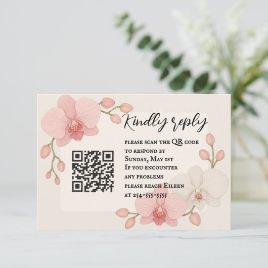 Enchanted Orchid QR Code RSVP Card (Staand voorkant)