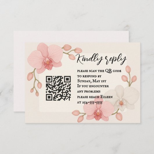 Enchanted Orchid QR Code RSVP Card (Voorkant / Achterkant)
