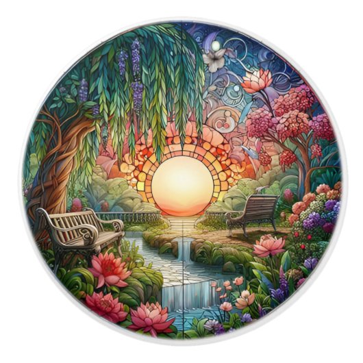 Enchanted Park Glas in lood Mozaïek Keramische Knop (Voorkant)