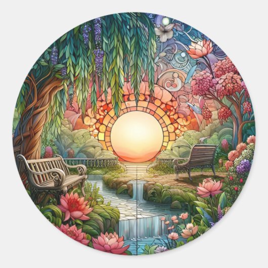 Enchanted Park Glas in lood Mozaïek Ronde Sticker (Voorkant)