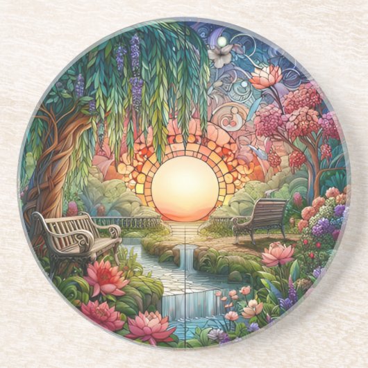 Enchanted Park Glas in lood Mozaïek Zandsteen Onderzetter (Voorkant)