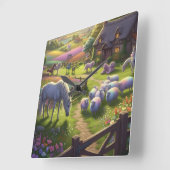 Enchanted pastures wall clock vierkante klok (Hoek)